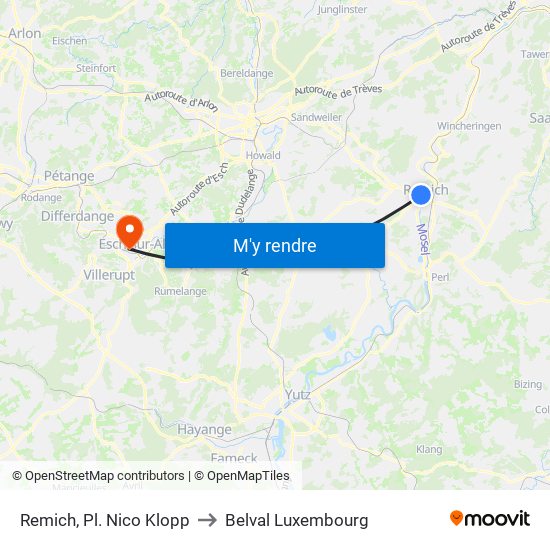Remich, Pl. Nico Klopp to Belval Luxembourg map