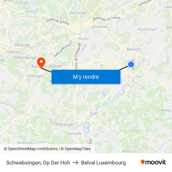 Schwebsingen, Op Der Hoh to Belval Luxembourg map