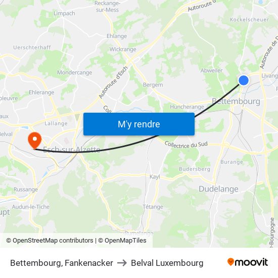 Bettembourg, Fankenacker to Belval Luxembourg map