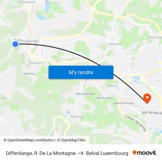 Differdange, R. De La Montagne to Belval Luxembourg map