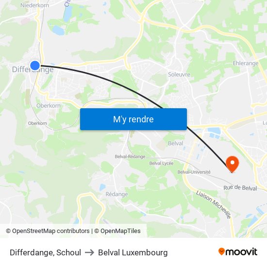 Differdange, Schoul to Belval Luxembourg map