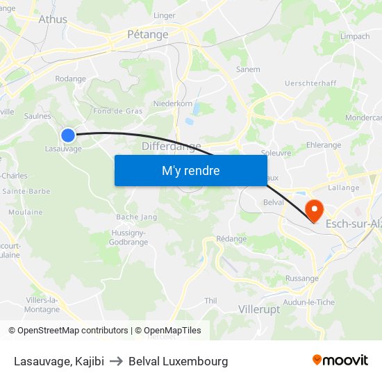Lasauvage, Kajibi to Belval Luxembourg map