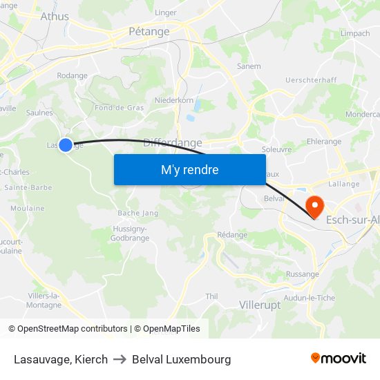 Lasauvage, Kierch to Belval Luxembourg map