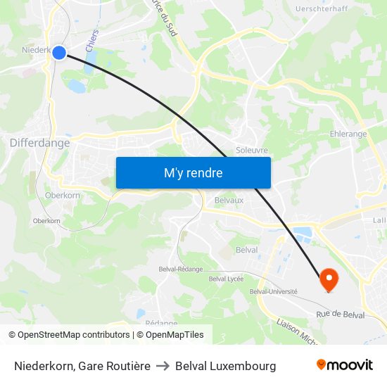 Niederkorn, Gare Routière to Belval Luxembourg map