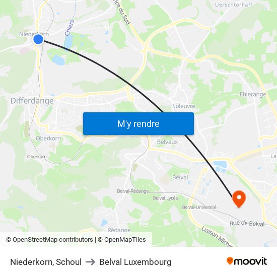 Niederkorn, Schoul to Belval Luxembourg map