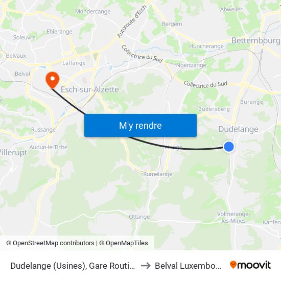 Dudelange (Usines), Gare Routière to Belval Luxembourg map