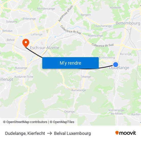 Dudelange, Kierfecht to Belval Luxembourg map