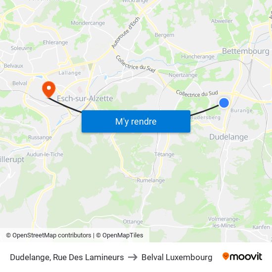 Dudelange, Rue Des Lamineurs to Belval Luxembourg map