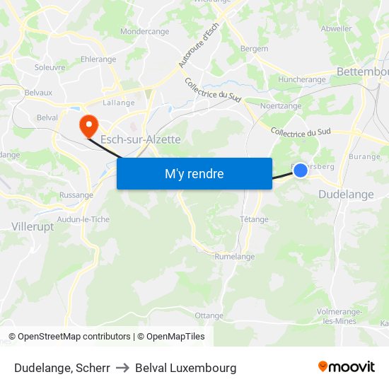 Dudelange, Scherr to Belval Luxembourg map