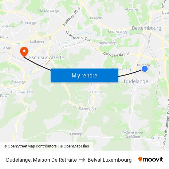 Dudelange, Maison De Retraite to Belval Luxembourg map