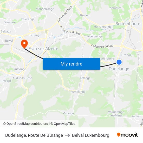 Dudelange, Route De Burange to Belval Luxembourg map