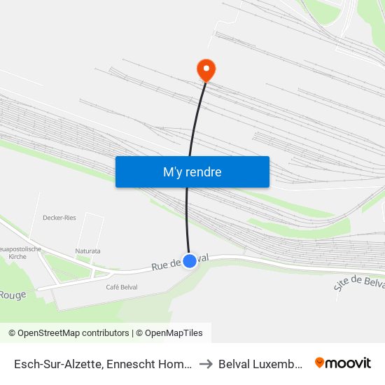 Esch-Sur-Alzette, Ennescht Homescht to Belval Luxembourg map
