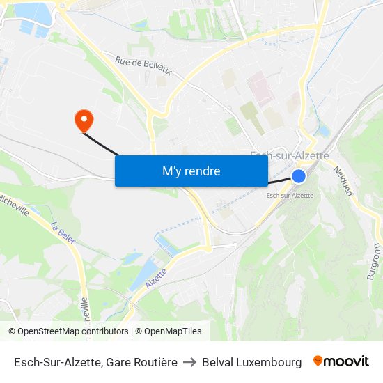 Esch-Sur-Alzette, Gare Routière to Belval Luxembourg map