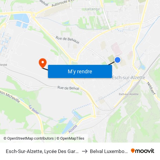 Esch-Sur-Alzette, Lycée Des Garçons to Belval Luxembourg map