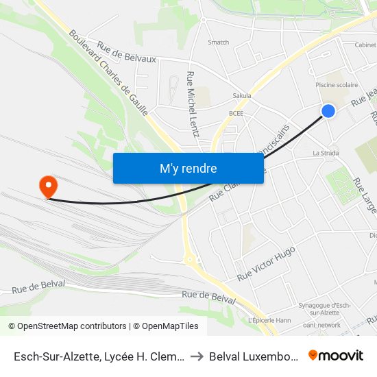 Esch-Sur-Alzette, Lycée H. Clement to Belval Luxembourg map