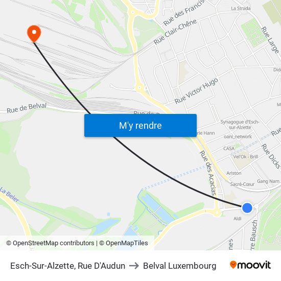 Esch-Sur-Alzette, Rue D'Audun to Belval Luxembourg map