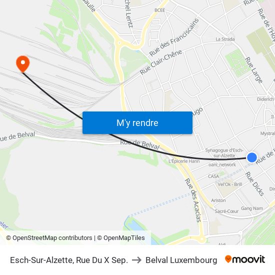 Esch-Sur-Alzette, Rue Du X Sep. to Belval Luxembourg map