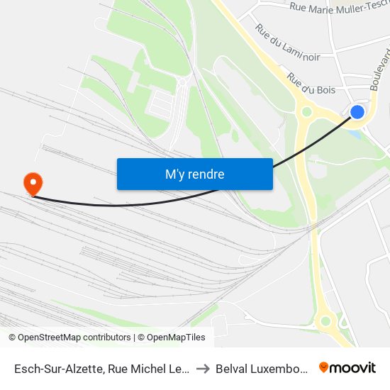 Esch-Sur-Alzette, Rue Michel Lentz to Belval Luxembourg map