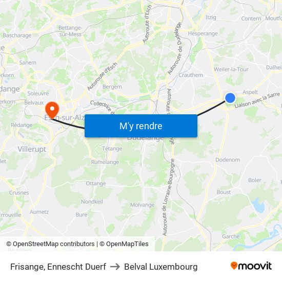Frisange, Ennescht Duerf to Belval Luxembourg map