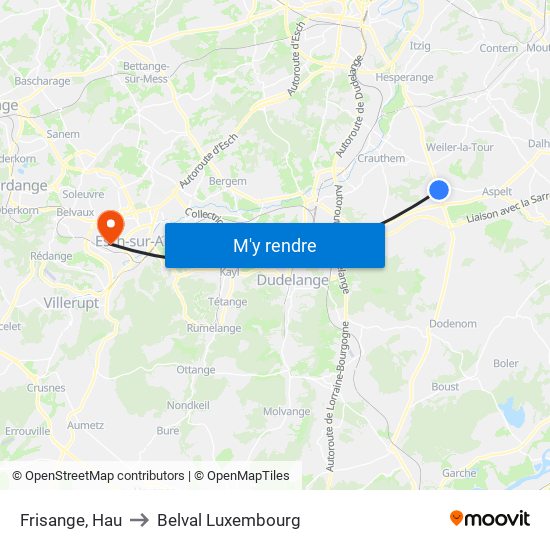 Frisange, Hau to Belval Luxembourg map