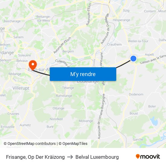 Frisange, Op Der Kräizong to Belval Luxembourg map