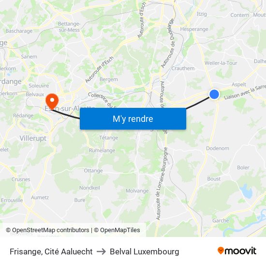 Frisange, Cité Aaluecht to Belval Luxembourg map