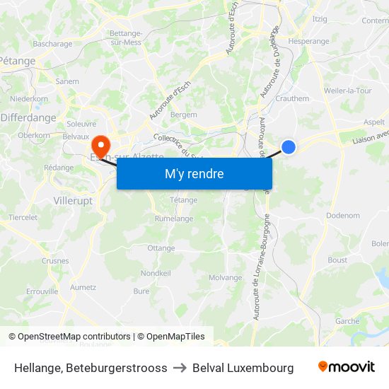 Hellange, Beteburgerstrooss to Belval Luxembourg map