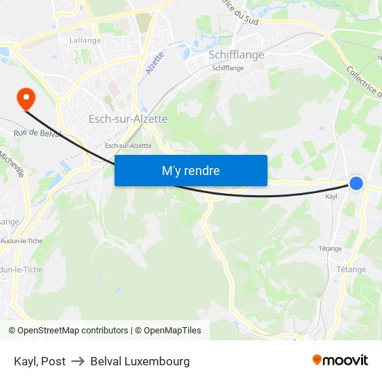 Kayl, Post to Belval Luxembourg map