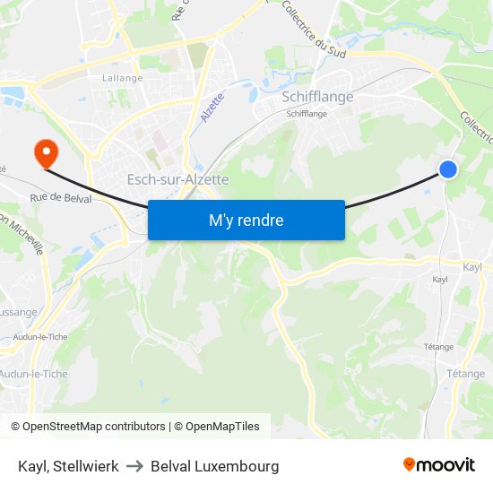 Kayl, Stellwierk to Belval Luxembourg map