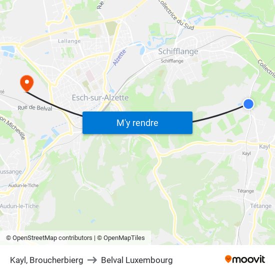 Kayl, Broucherbierg to Belval Luxembourg map
