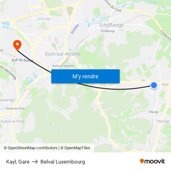 Kayl, Gare to Belval Luxembourg map