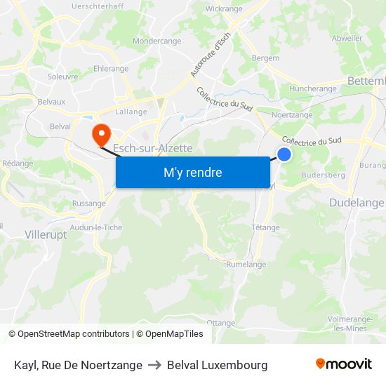 Kayl, Rue De Noertzange to Belval Luxembourg map