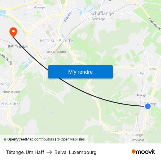 Tétange, Um Haff to Belval Luxembourg map