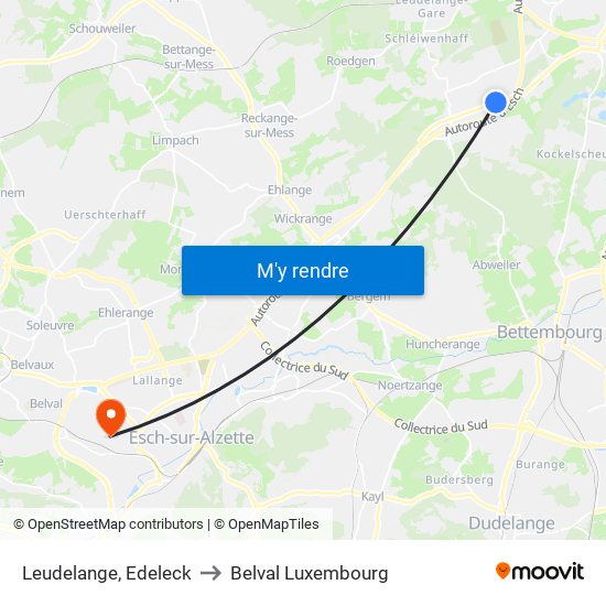 Leudelange, Edeleck to Belval Luxembourg map