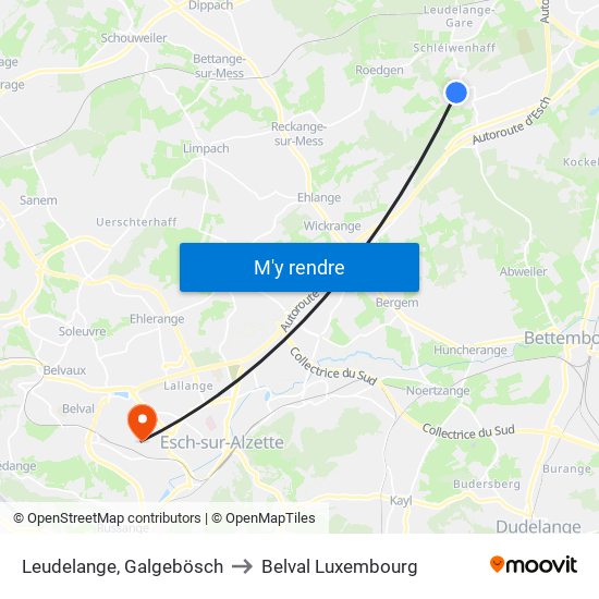 Leudelange, Galgebösch to Belval Luxembourg map