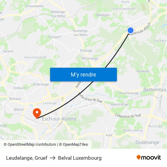 Leudelange, Gruef to Belval Luxembourg map