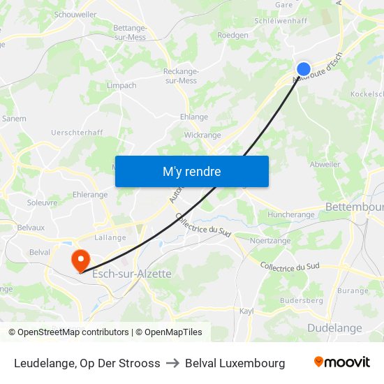 Leudelange, Op Der Strooss to Belval Luxembourg map