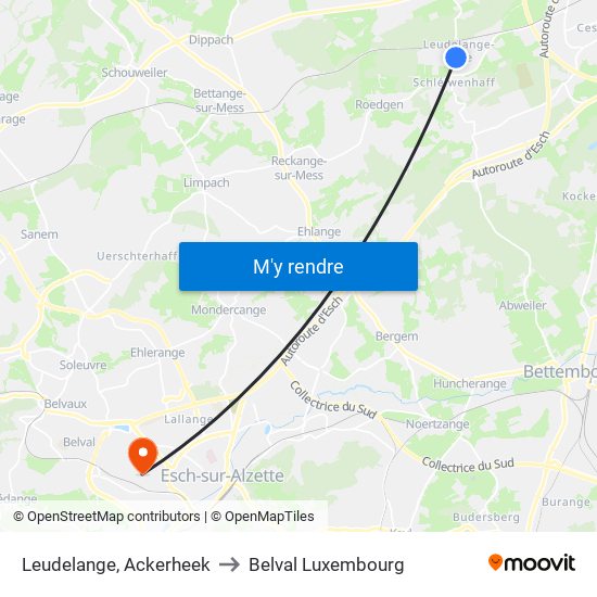 Leudelange, Ackerheek to Belval Luxembourg map