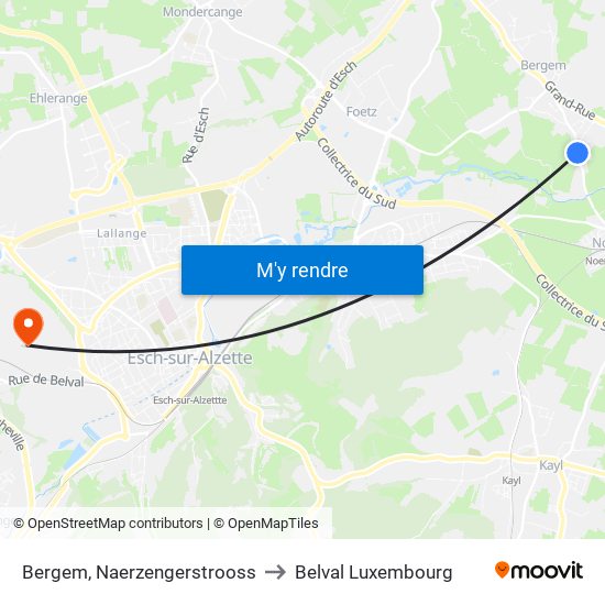 Bergem, Naerzengerstrooss to Belval Luxembourg map
