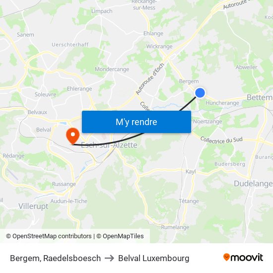 Bergem, Raedelsboesch to Belval Luxembourg map