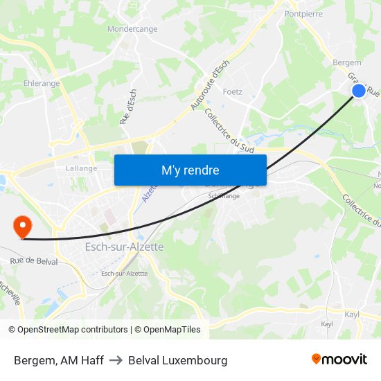 Bergem, AM Haff to Belval Luxembourg map