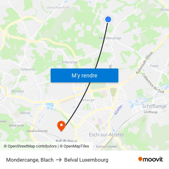 Mondercange, Blach to Belval Luxembourg map