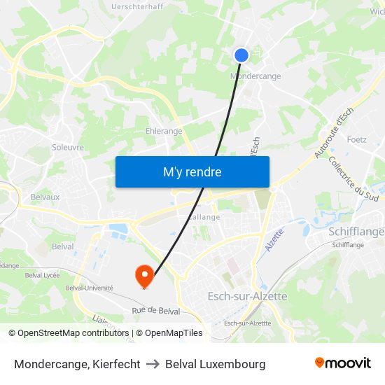 Mondercange, Kierfecht to Belval Luxembourg map