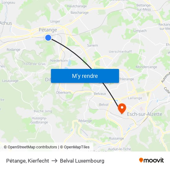 Pétange, Kierfecht to Belval Luxembourg map