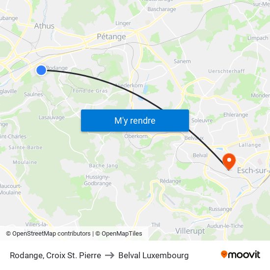 Rodange, Croix St. Pierre to Belval Luxembourg map