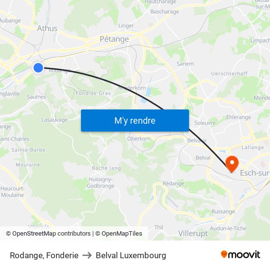 Rodange, Fonderie to Belval Luxembourg map