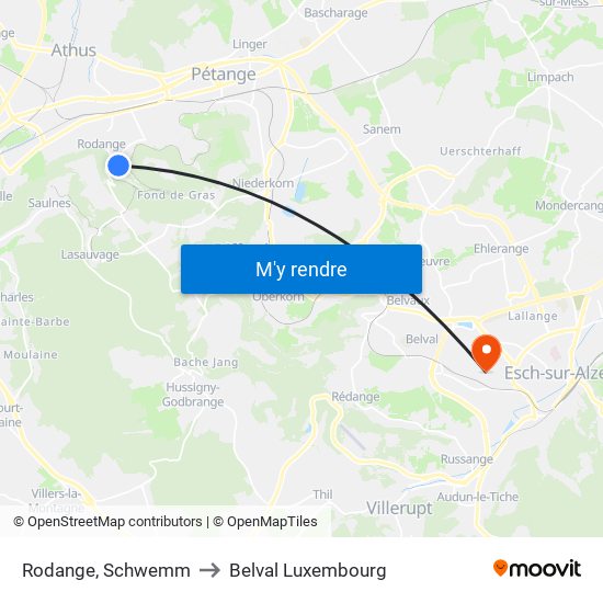 Rodange, Schwemm to Belval Luxembourg map