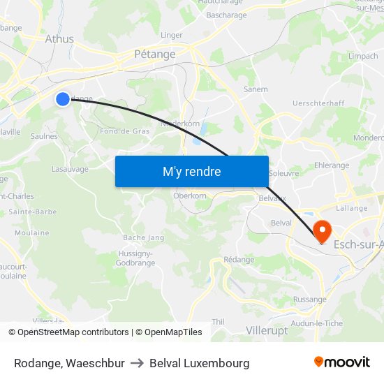 Rodange, Waeschbur to Belval Luxembourg map