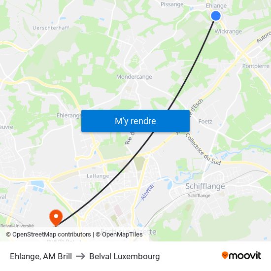Ehlange, AM Brill to Belval Luxembourg map