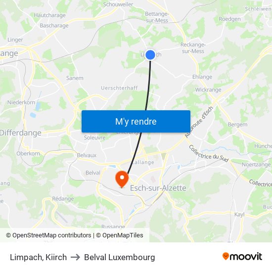 Limpach, Kiirch to Belval Luxembourg map